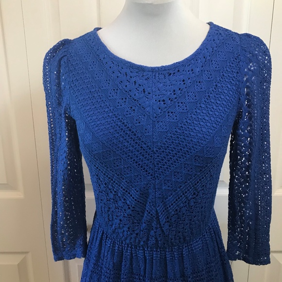 Ruby Rox Blue Eyelet Skater Dress Puff Sleeve sz M - Picture 2 of 8